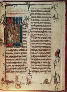 Fr 1 f.82r Vol。ウォルターマップは、マンチェスターアーサー王朝のローマ帝国から、アーサー王の口述で聖杯を求めて、円卓の騎士たちの冒険の物語を取り上げています。 作： English School